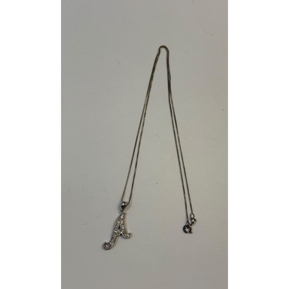Unique Vintage Pave Set Sterling Silver Letter A Initial Pendant Necklace ATI